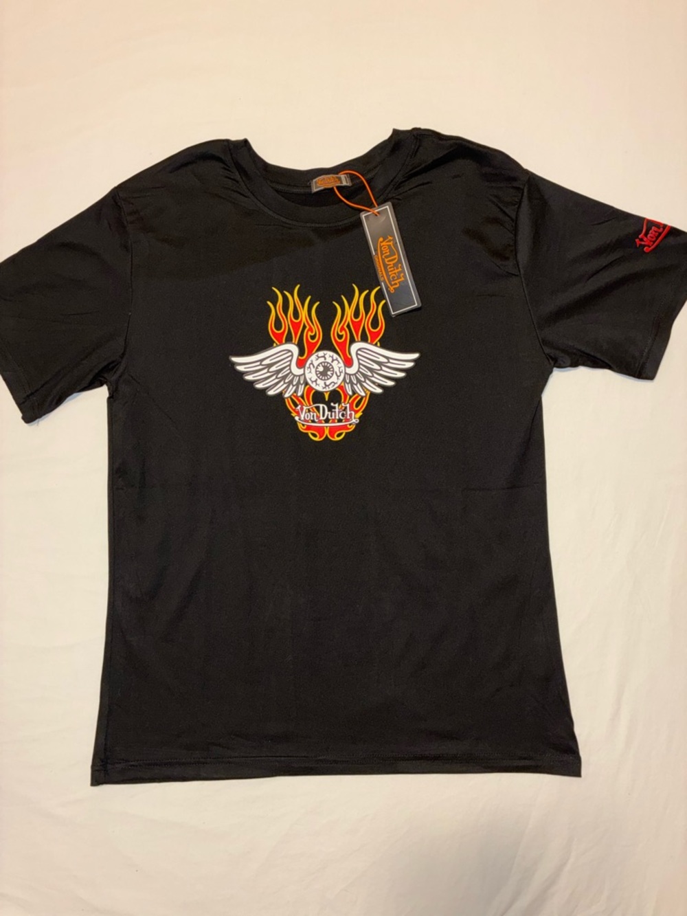 Von Dutch Black Tee with Winged Flame Graphic